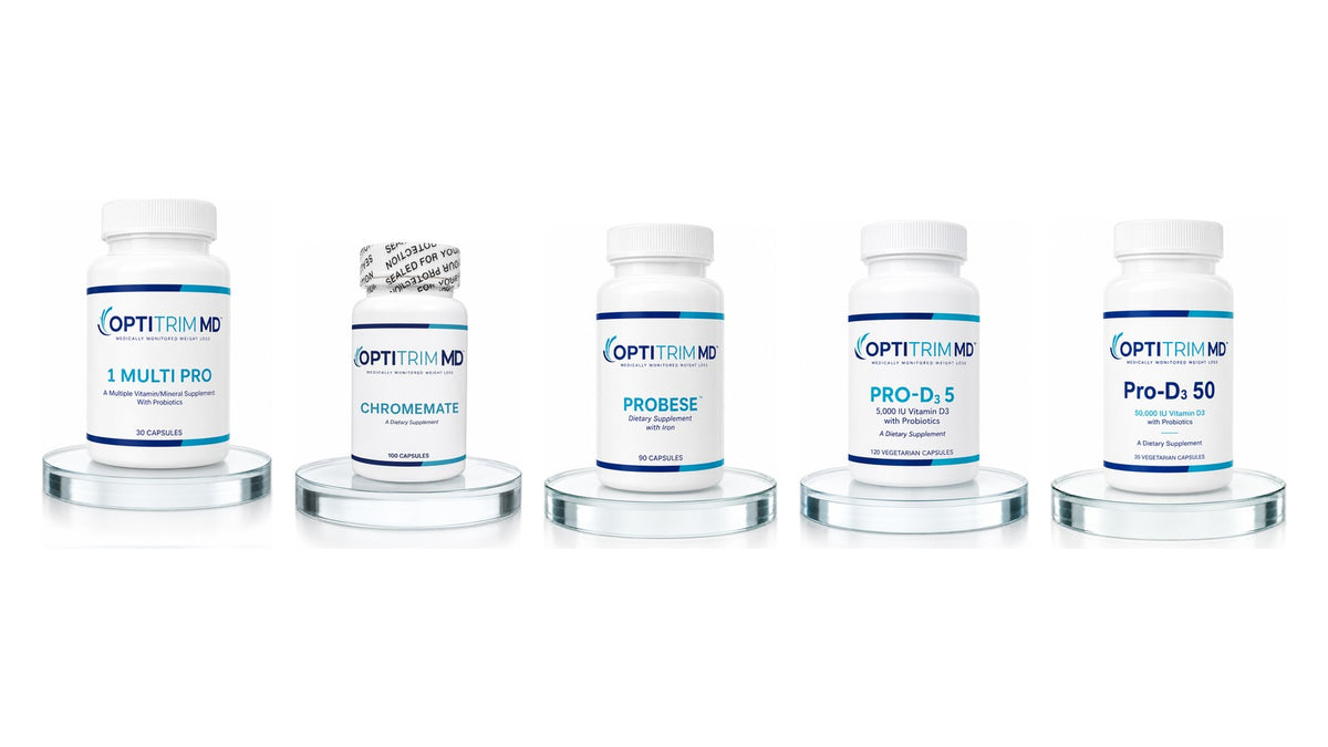 Optitrim MD vitamins and supplements: 1 Multi Pro, Chromemate, Probese, Pro-D3 5 and Pro-D3 50